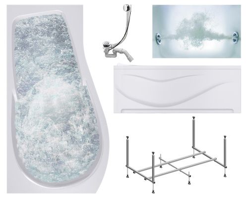 Ванна акриловая гидромассажная Timo VINO VINO1792L-KTVINO17-SPV1505-T-CM-FPVINO17L 170х92 пристенная асимметричная с каркасом