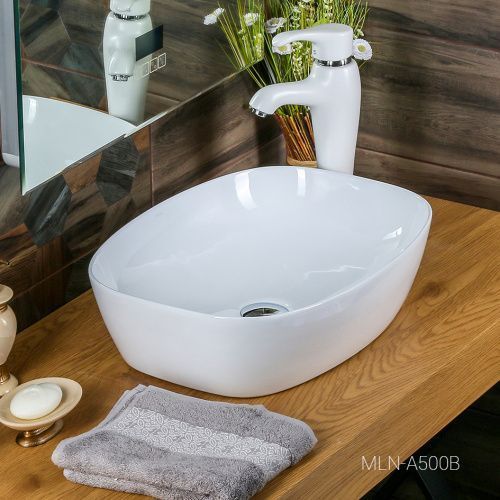 Раковина из сантехнического фарфора Melana A500B-805 51х39 накладная цвет белый без отверстий под смеситель