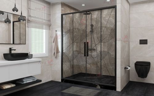 Душевая дверь AvaCan FB2-170 190х195 стекло тонированное профиль черный