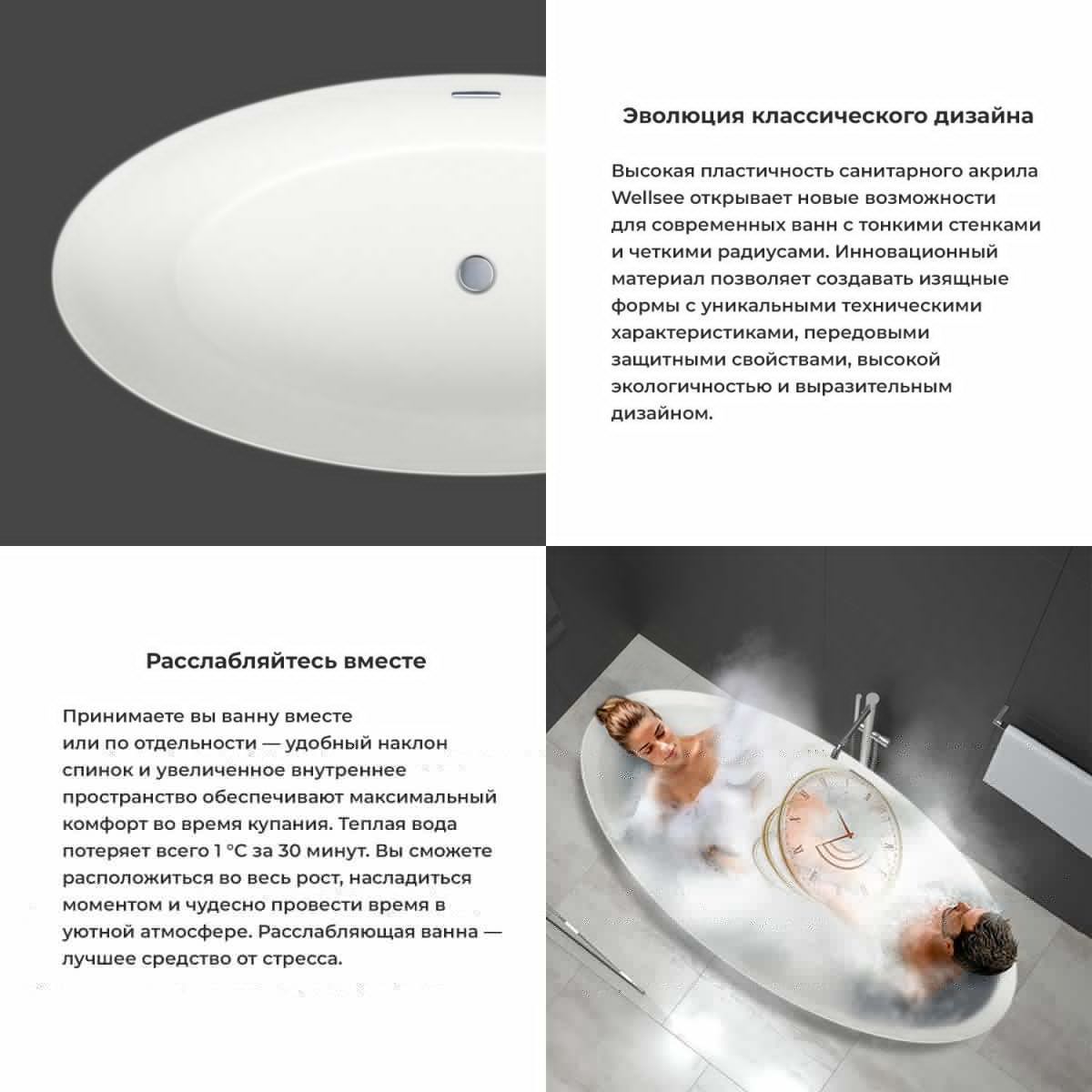 Ванна акриловая Wellsee Grand Prix 235601000 190х90 отдельностоящая овальная с ножками - фото 5