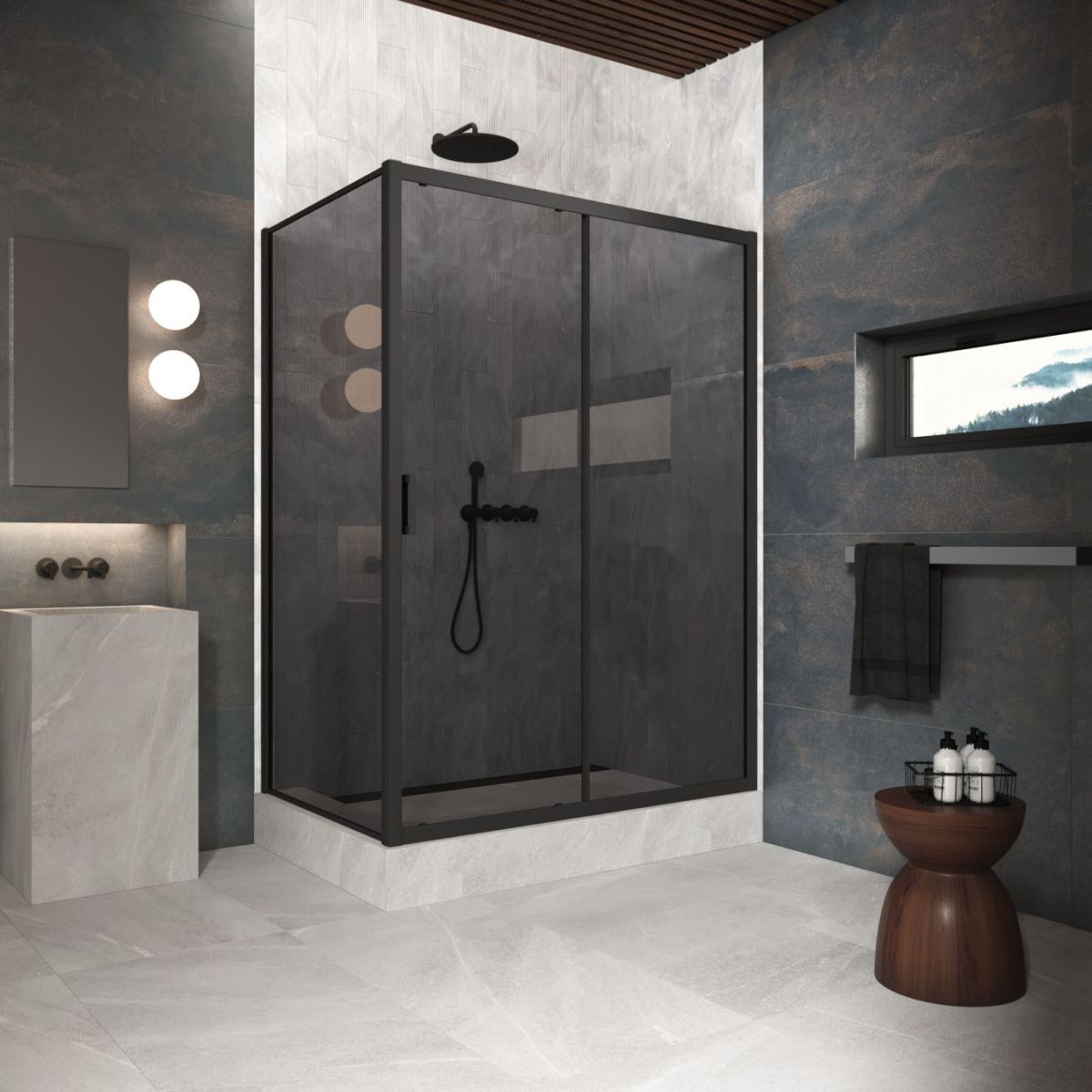 Душевой уголок Vegas-Glass ZP+ZPV Protec ZP+ZPV Protec h1900 170*70 02М 07 170х70 стекло тонированное профиль черный без поддона