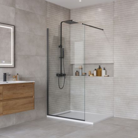 Душевая перегородка BelBagno KRAFT KRAFT-L-1-100-C-NERO 100х195 стекло прозрачное профиль черный