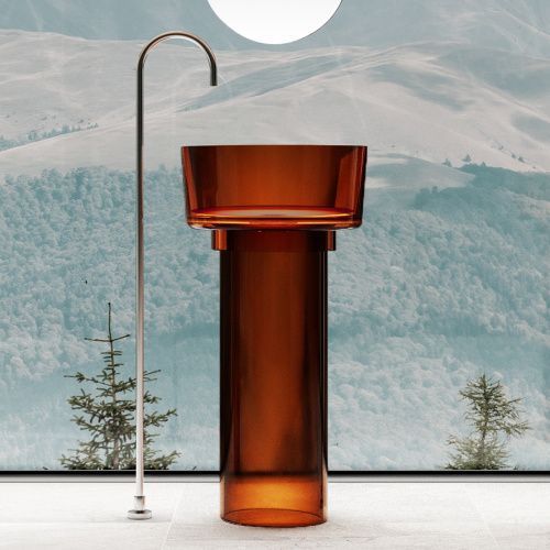 Раковина из полиэфирной смолы Abber KRISTALL AT2702Opal-H 45х45 напольная цвет коричневый без отверстий под смеситель