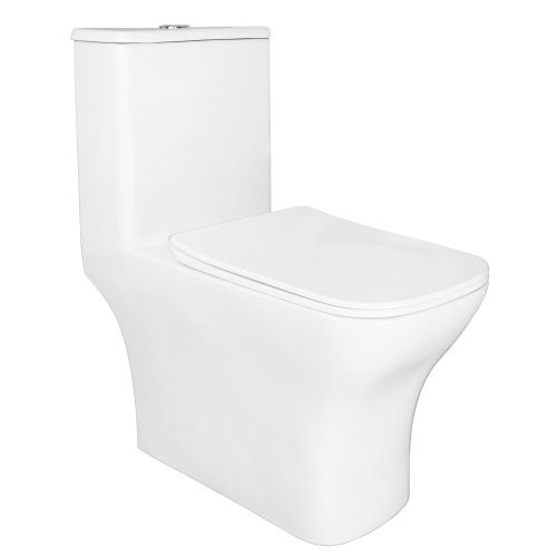 Унитаз напольный с бачком Azario AZ-8617B белый с сиденьем микролифт безободковый каскадный смыв