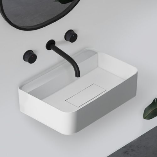 Раковина из искусственного камня Abber STEIN AS2626 50х40 подвесная цвет белый матовый без отверстий под смеситель