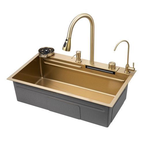 Кухонная мойка Savol S-SC003C 75х46 цвет золото поверхность матовая