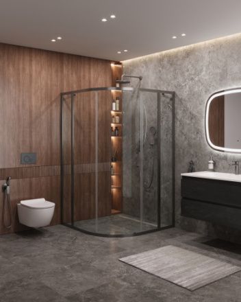 Душевой уголок Cezares MOLVENO MOLVENO-R-11-90+30-C-GM-IV 120х120 стекло прозрачное профиль оружейная сталь без поддона