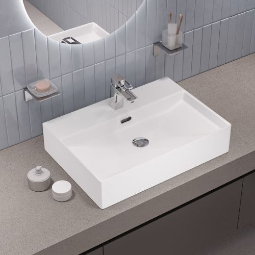 Раковина из сантехнического фарфора IDDIS Bild BILWS60i27 42х60 полувстраиваемая цвет белый 1 отверстие под смеситель