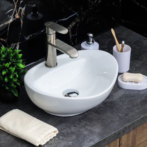 Раковина из сантехнического фарфора Melana 7167-805 60х39 накладная цвет белый 1 отверстие под смеситель