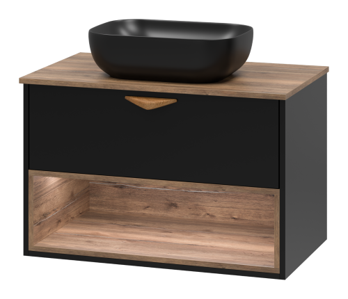 Тумба под раковину Brevita Bergen BER-07080-19-02-1Я 80х48х52 подвесная цвет черный/коричневый