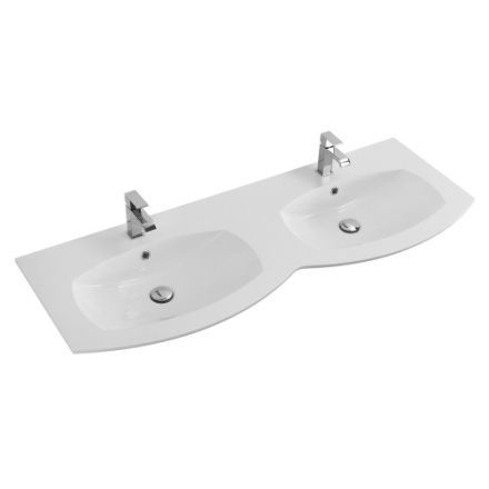 Раковина из искусственного камня Cezares 50156 138х52 подвесная цвет белый 2 отверстия под смеситель