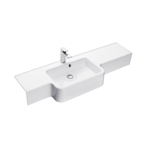 Раковина из литьевого мрамора Aquaton Hotel 1A709831PI01L 129х41 подвесная цвет белый 1 отверстие под смеситель