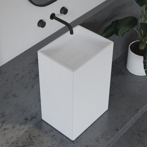 Раковина из искусственного камня Abber STEIN AS2503-H 50х40 напольная цвет белый матовый без отверстий под смеситель