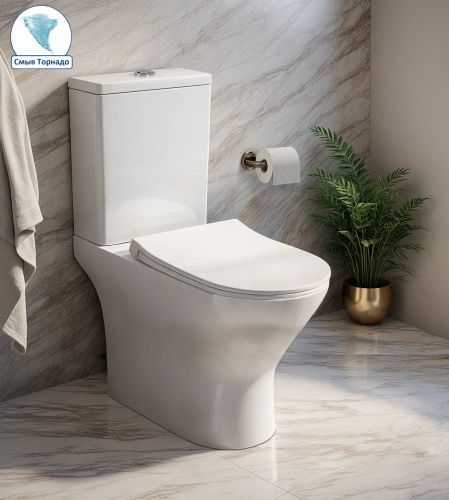 Унитаз напольный с бачком Cerutti SPA CT10815 белый с сиденьем микролифт безободковый смыв торнадо