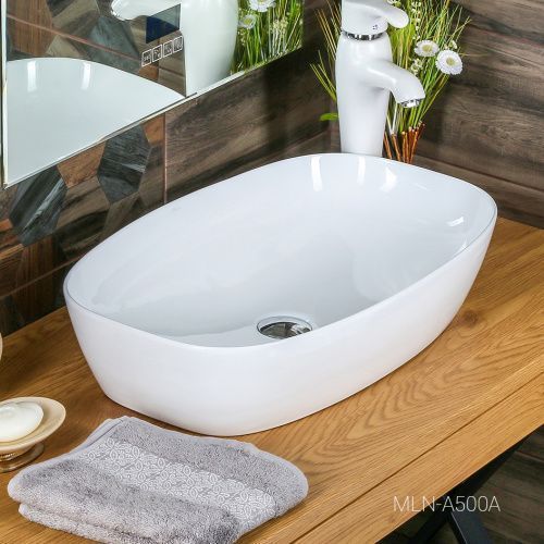 Раковина из сантехнического фарфора Melana A500A-805 60х38 накладная цвет белый без отверстий под смеситель