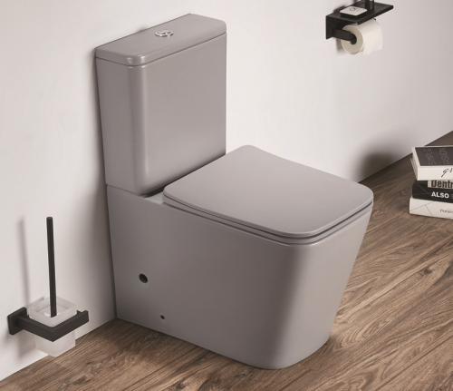 Унитаз напольный с бачком CeramaLux 2170AXMH светло-серый матовый с сиденьем микролифт безободковый каскадный смыв