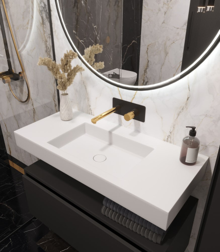 Раковина из искусственного камня Armadi Art Flat 888-100 100х45 подвесная цвет белый без отверстий под смеситель