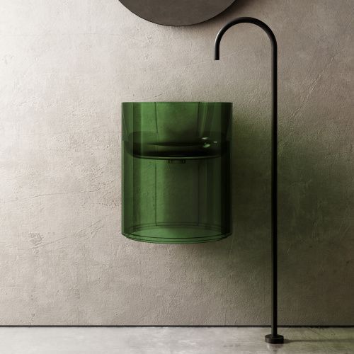 Раковина из полиэфирной смолы Abber KRISTALL AT2704Emerald 42х42 подвесная цвет зеленый без отверстий под смеситель