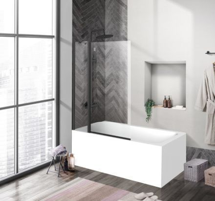 Душевая шторка на ванну BelBagno UNO UNO-V-11-100/150-C-NERO 100х150 стекло прозрачное профиль черный ориентация универсальная