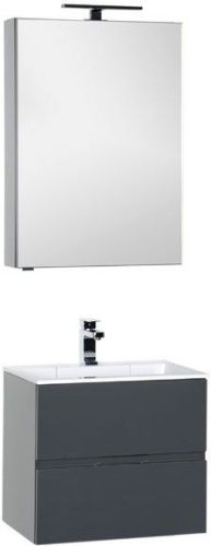 Комплект мебели: тумба с раковиной + зеркало-шкаф Aquanet Алвита 00184576 60x46x138 подвесной цвет серый