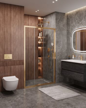 Душевая дверь Cezares MOLVENO MOLVENO-BF-3-120-C-BORO-IV 120х195 стекло прозрачное профиль золото брашированное