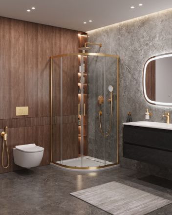 Душевой уголок Cezares MOLVENO MOLVENO-R-2-100-C-BORO-IV 100х100 стекло прозрачное профиль золото брашированное без поддона