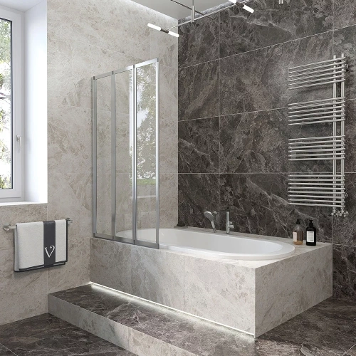 Душевая шторка на ванну Veconi Palau PL74R-120-01-19C4 120х150 стекло прозрачное профиль хром ориентация правая