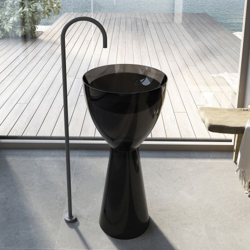 Раковина из полиэфирной смолы Abber KRISTALL AT2703Onyx 45х45 напольная цвет черный без отверстий под смеситель