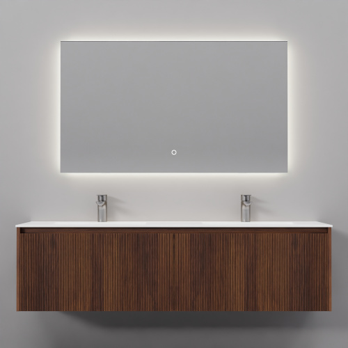 Тумба с раковиной+зеркало Art Decco Camilla (Камилла) ACM15W22D2MF 150x45x40 подвесная цвет черный орех