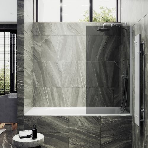 Душевая шторка на ванну Maybah Glass MGV-81-1ш 70х140 стекло тонированное профиль белый ориентация универсальная