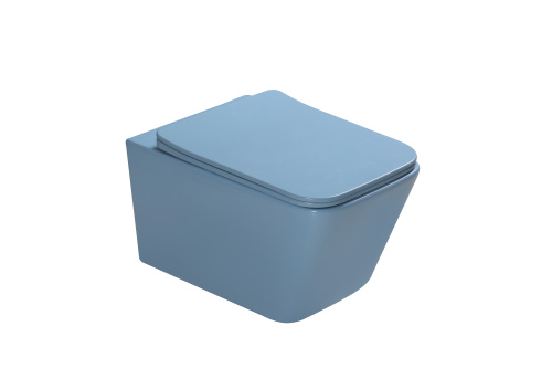 Унитаз подвесной SantiLine SL-5007BL цвет голубой матовый с сиденьем микролифт безободковый смыв воронка-водоворот