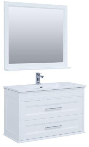 Комплект мебели: тумба с раковиной + зеркало Aquanet Бостон М 00258284 100x46x155 напольный/подвесной цвет белый