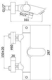 Смеситель для ванны с душем Paffoni Light LIQ022CR настенный хром с термостатом - фото 2