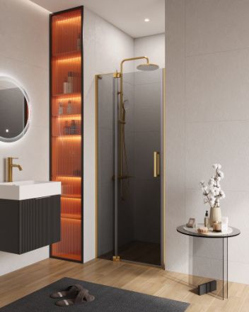Душевая дверь Cezares SLIDER SLIDER-B-1-80/90-GRIGIO-BORO 80х195 стекло тонированное профиль золото брашированное