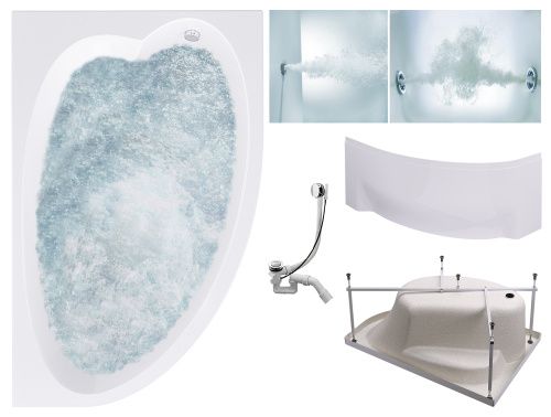 Ванна акриловая гидромассажная Timo IVA IVA1610R-KTIVA16-SPV1505-T-CM-T-BM-FPIVA16R 160х100 пристенная асимметричная с каркасом