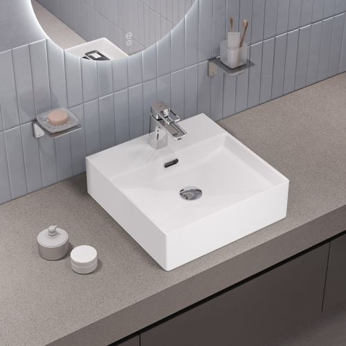 Раковина из сантехнического фарфора IDDIS Bild BILWS42i27 42х42 полувстраиваемая цвет белый 1 отверстие под смеситель