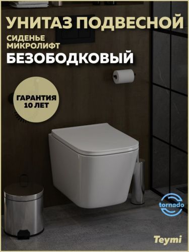 Унитаз подвесной Teymi Helmi T40310 белый с сиденьем микролифт безободковый смыв торнадо