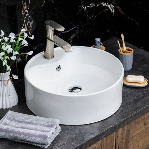 Раковина из сантехнического фарфора Melana 7026-805 47х47 накладная цвет белый 1 отверстие под смеситель