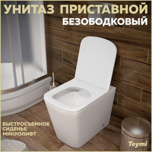 Унитаз приставной Teymi Helmi T40108 белый с сиденьем микролифт безободковый каскадный смыв