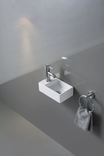 Раковина из санфаянса CeramaLux 9048GTR 30х18 подвесная цвет белый 1 отверстие под смеситель