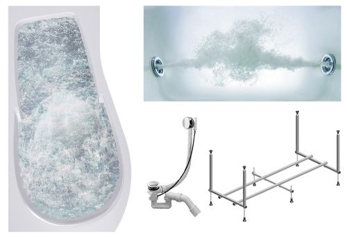 Ванна акриловая гидромассажная Timo VINO VINO1792L-KTVINO17-SPV1505-T-CM 170х92 пристенная асимметричная с каркасом