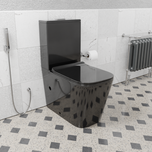 Унитаз напольный с бачком CeramaLux 2170-18 черный глянцевый с сиденьем микролифт безободковый каскадный смыв