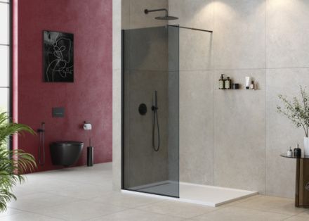 Душевая перегородка Cezares LIBERTA LIBERTA-L-1-90-GR-NERO 90х195 стекло тонированное профиль черный