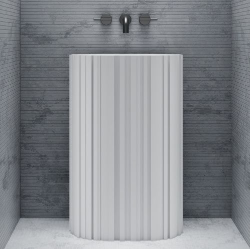 Раковина из искусственного камня Abber STEIN AS2551-H 58х38 напольная цвет белый матовый без отверстий под смеситель