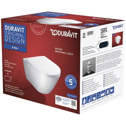 Унитаз подвесной Duravit D-Neo 45770900A1 (2577090000+0021690000) белый с сиденьем микролифт безободковый каскадный смыв