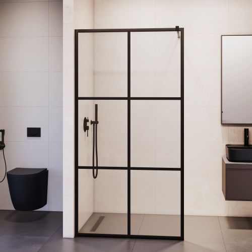 Душевая перегородка RGW Walk In 32101190-84 90х200 стекло с рисунком профиль черный