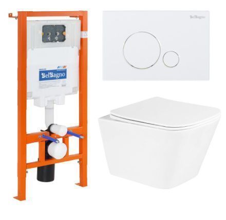Комплект унитаз с инсталляцией с клавишей смыва  BelBagno DUE BB3103CHR/SC/BB002-80/BB014-SR-BIANCO