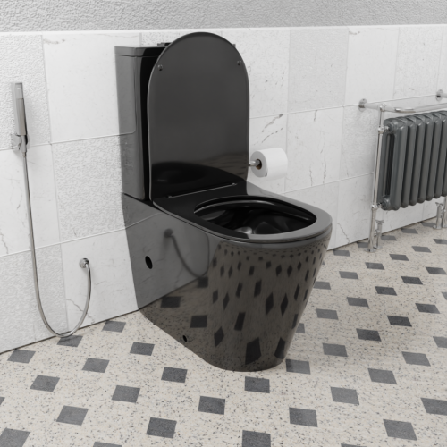 Унитаз напольный с бачком CeramaLux 2178-18 черный глянцевый с сиденьем микролифт безободковый каскадный смыв