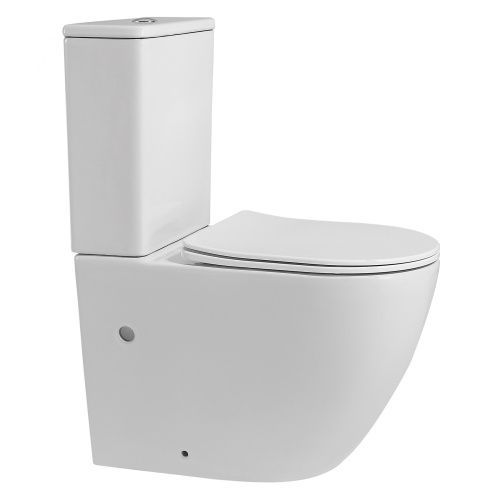 Унитаз напольный с бачком Abber Bequem AC1110 белый с сиденьем безободковый каскадный смыв