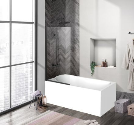 Душевая шторка на ванну BelBagno UNO UNO-V-1-90/150-C-NERO 90х150 стекло прозрачное профиль черный ориентация универсальная